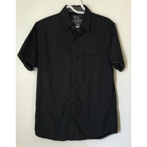 Men's BROKEN THREADS Brand Short Sleeve Size LARGE Button-Up Casual Shirt Black - Picture 2 of 4